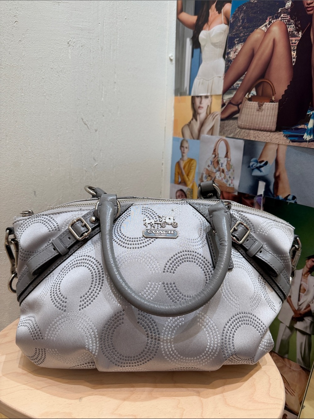 Coach Silver Gray Signature Satchel